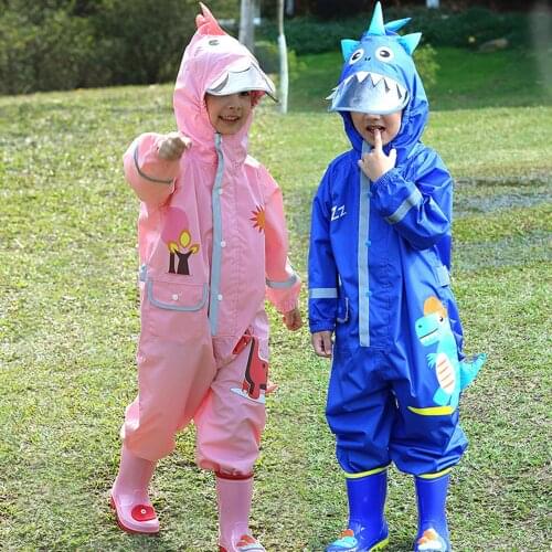 Fashionable Waterproof Jumpsuit Raincoat Toddler Kids Cartoon Dinosaur Windproof Waterproof One-Piece Raincoat Jumpsuit Clothes