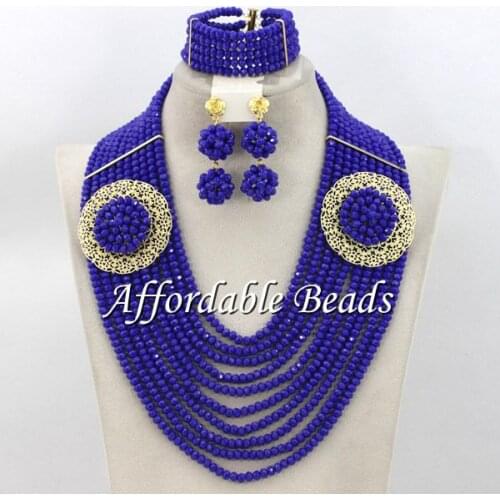 Royal Blue Wedding Jewelry Set Bridal Beautiful Nigerian Wedding Beads Set New Item Free Shipping ABE085