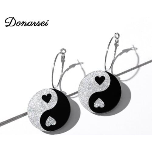 Donarsei 2021 Creative Tai Chi Ying Yang Drop Earrings For Women Chinese Style Gossip Black White Color Dangle Earrings