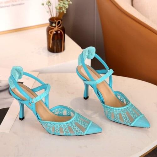 Summer Women Shoes Ladies Blue Sandals Female Party Chaussures High Heels Femme Sandales New Pointed Toe Sandalias Fashion