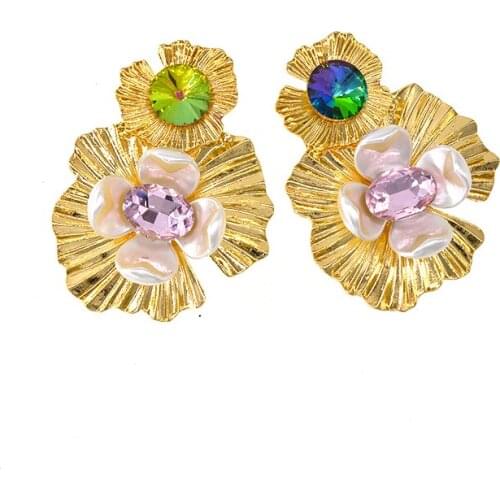 Hot Sale Big White Blue Crystal Flower Drop Earring Fashion Romantic Metal Floral Statement Earrings jewelry