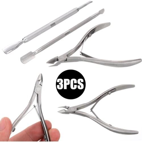 Mayitr 3pcs Nail Art Spoon Pusher Nipper Cuticle Manicure High Quality Stainless Steel Tools Set For Nail Tools