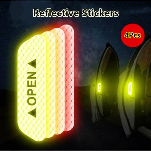 4Pcs Reflective Tape Car Door Sticker Safety Warning Motorcycle Bike Helmet Sticker Reflective Material Car Decoration Stickers