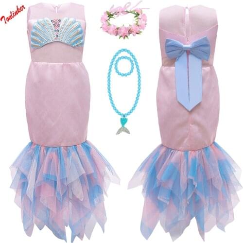 2020 Girls New Mermaid Costume Bowknot Yarn Fishtail Princess Dress Girl Carnival Fancy Halloween Party Dress Kids Holiday Dress
