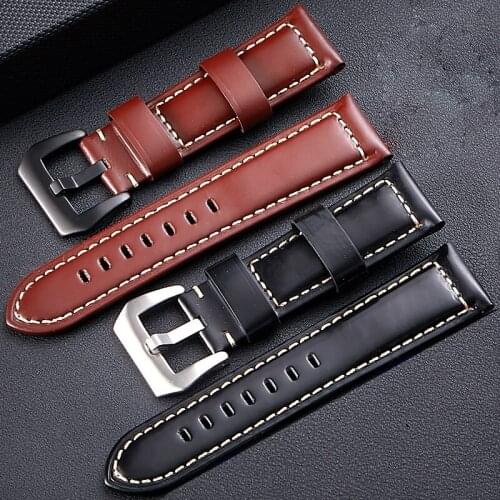 20mm 22mm 24mm 26mm New Mens Sports Strap Universal Bright Leather Watchband Top Layer Leather Smart Watch Band