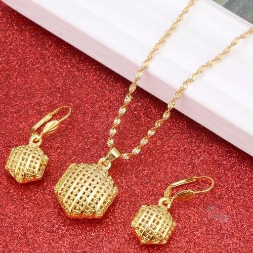 African Habesha Ethiopia Style Necklace Earrings Gold Color Dubai Jewelry Sudan Women Girls Wedding Bridal Jewelry