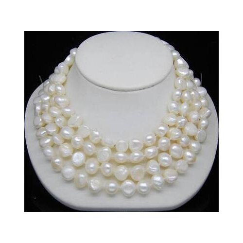 Hot Excellent 9-10mm White color Cultured Irregular pearl Necklace 50