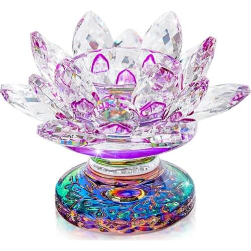 H&D Purple Crystal Lotus Flower Tealight Candle Holder Centerpieces Romantic Wedding Candlestick Fengshui Home Decoration Gift