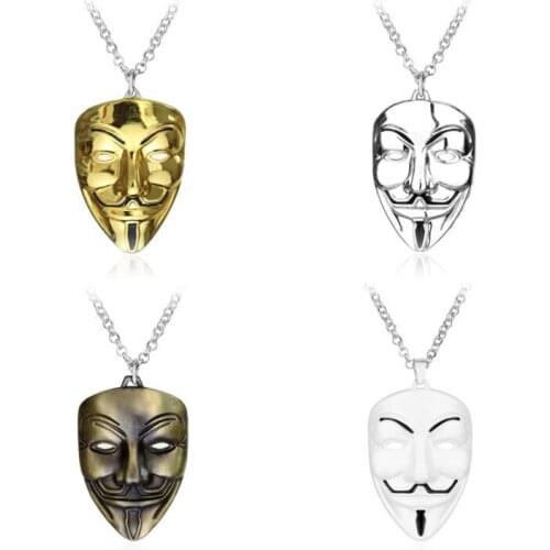 DUTRIEUX 2021 V for Vendetta Anonymous Mask Pendant Men Women Retro Punk Hip Hop Movie Hacker Mask Alloy Necklace Jewelry Gift