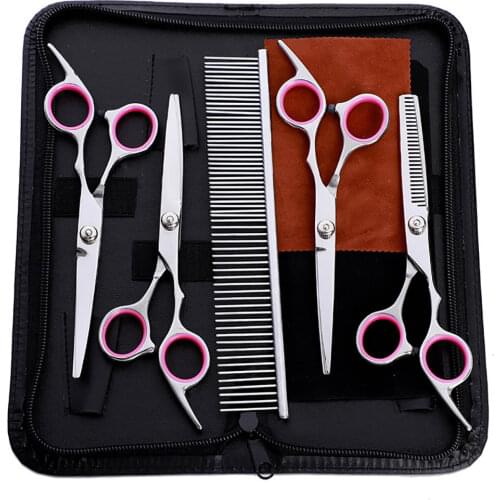 Professional 4pcs/set 6 inch Pet Scissors Dog Grooming Sets 2 Curved Scissors + 1 Thinning Scissor + 1 Straight Shears Silver