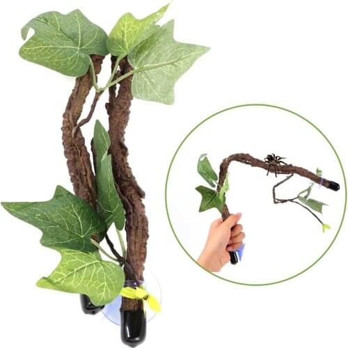Reptile Plants Climber Vines Flexible Leaves with Suction Cups Jungle Habitat Decor for Lizard Gecko Snake 2 Set