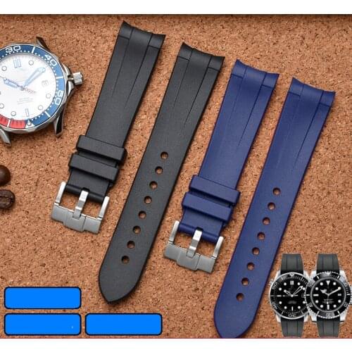 High quality Silicone Rubber bracelet 20mm 22mm watchband two color sport watch strap curve end wristband belt black
