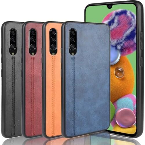 For Samsung Galaxy A90 5G Case 6.7" Lightweight Calfskin PU Leather lines Soft Edge Phone Case for Samsung A90 5G A908FD Cover