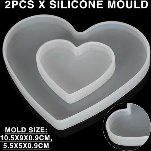 2pcs/set Heart Coaster Tray Silicone Translucent Mold Love Shape Dish Resin Plate Craft DIY Making Molds Kit