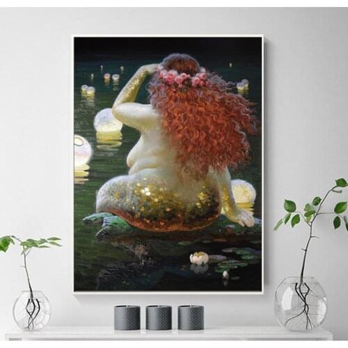 Modern Home Decoration Wall Art Painting Nude Mermaid Canvas Pictures Printings Nordic Modular Artwork Poster For Living Room