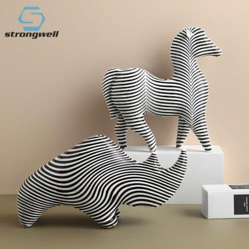 Strongwell European Abstract Black & White Striped Animal Figurines Home Decoration Crafts Office Display Furnishings Artware