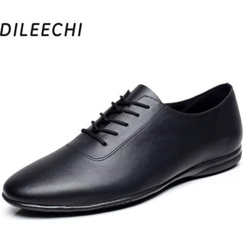 DILEECHI Genuine leather cowhide male Latin dance shoes adult ballroom dance shoes flat black rubber outsole shoes