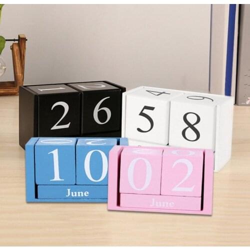 Vintage Wooden Advent Table Desk Calendar Wood Block Planer Permanent Desktop Organizer Agenda Perpetual Calendar Home Decor