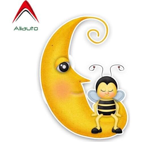 Aliauto Funny Car Sticker A Bee Sitting on The Moon Decal Accessories PVC for Volkswagen Polo Ford BMW Audi Toyota,15cm*11cm