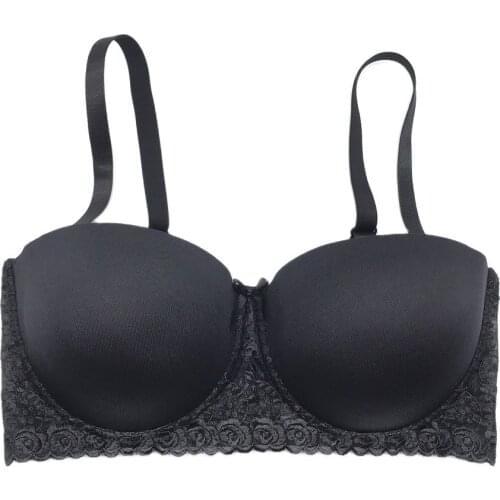 Women Big Size Bra Underwear For Big Fat Breasted Ladies Black Padded Half Cup Lace Adjusetd Strap Sexy Lingerie Bra 2020 New