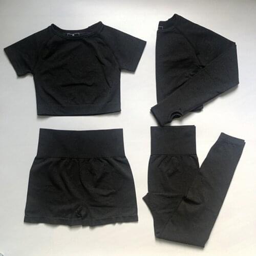 2/3/4PCS Women Sports Suit Seamless Yoga Suit Workout Suit Long Sleeve Fitness Nine-Point Top High Waist Seamless Tight Leggings