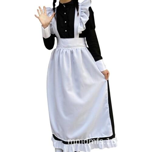 Women Maid Long Dress Classic Black and White Japanese Gothic Style Long Women Clothes Gangster Lolita Maid Outfit Cosplay