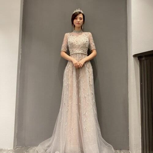 Celebrity Beaded A-line wedding evening dress 2021 New style cocktail party Formal Womens dress Luxury tulle