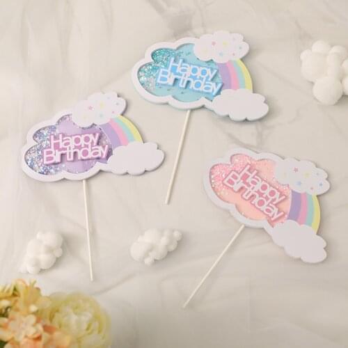 1pc Number 1 2 Happy Birthday Cake Topper for Party Decor Baking Supplies Baby Shower Dessert Cute Rainbow Clouds Crown