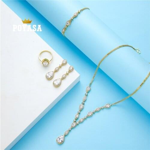 2020 AUG Hot selling accessories Water drop wedding jewelry set for women fashion jewelry set copper high quality jewelry set