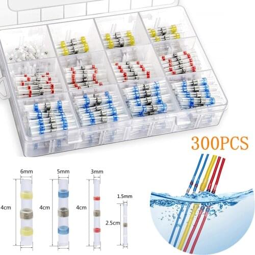 300PCS Solder Seal Sleeve Wire Connectors Heat Shrink Butt Connectors Waterproof Insulated Electrical Wire Splice Terminals