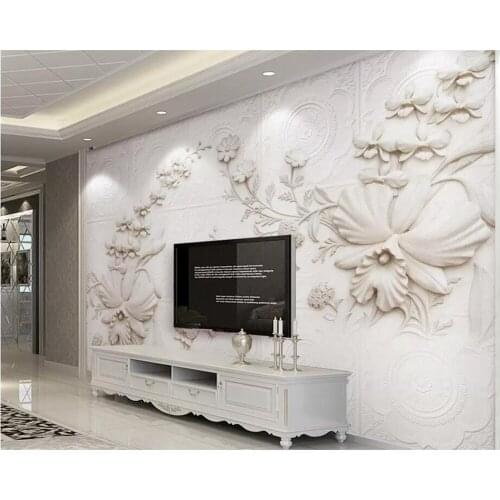 Beibehang 3D wallpaper custom mural wallpaper beige white simple European embossed orchid 3d stereo TV background wall