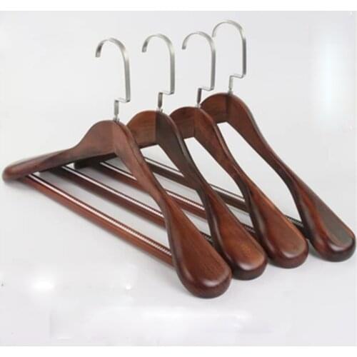 4 pcs/lot Antique Wooden Hanger Wide Shoulder Wardrobe Suit Holders No Mark Solid Wood Suit Hangers Household Garment Store