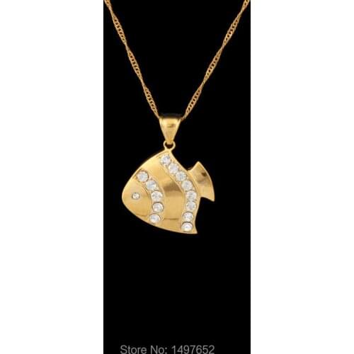 Adixyn Crystal Cute Fish Pendant For Women Men / Gold Color Pendants & Necklaces Arabic African Desigh Free shipping