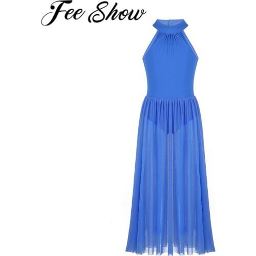 Kids Girls Ballet Dance Dress Gymnastic Leotards Bodysuit Mesh Maxi Dresses Ballerina Costume Lyrical Praise Skirt For Dancing