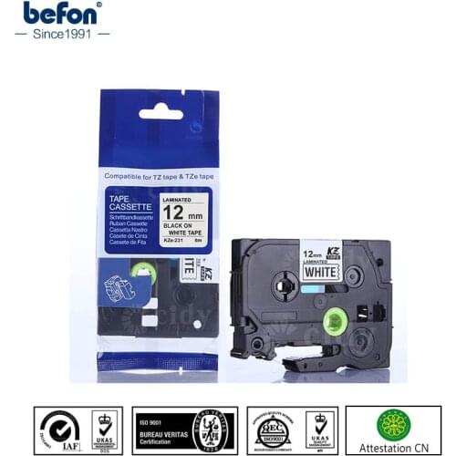 Befon 2PCS/lot 12mm Printer Ribbon Compatible for Brother Tze231 Tze 231 PT-D200 PT-E100 p-touch p touch Label Printer Tape