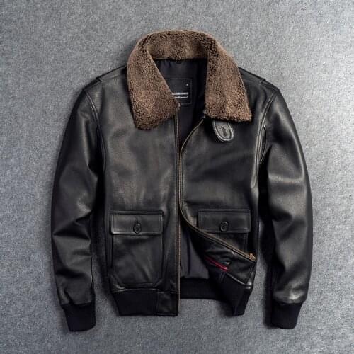 Free shipping.Classic G1 style mens cowhide coat,bomber leather clothes,black genuine Leather jacket.homme outdoor wear