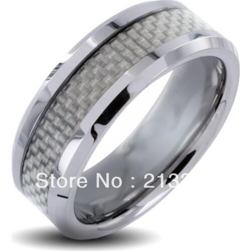 Free Shipping Buy Cheap Discount Price USA HOT Selling 8MM Men&Womens White Fiber Inlayed Beveled Tungsten Wedding Rings