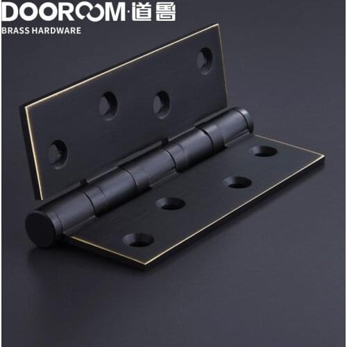 One Piece-Dooroom Brass Thick Bearing Hinges 4"x3"x3mm, 5"x3"x3mm Solid Wood Door American Black Gold Mute Hinges With Screws