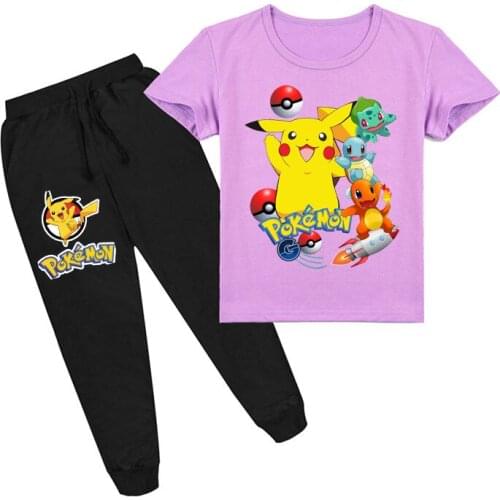 Pokemon Pikachu Kids T-shirts Cotton Fabric Short Sleeve Funny T shirt Boys Children Clothing Summer Baby Girls Clothes Outfits