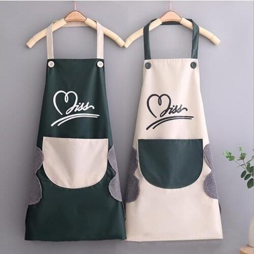 Household Waterproof Hand-wiping Kitchen Apron Heart Love Waterproof Polyester Apron Adult Bibs Home Aprons Kitchen Accessory
