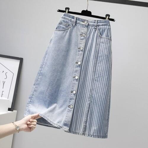 Striped Stitch Denim Plus Size Oversized 5Xl Large Korean Fashion High-Waisted Vintage Summer WomenS Clothing Skirts 2021