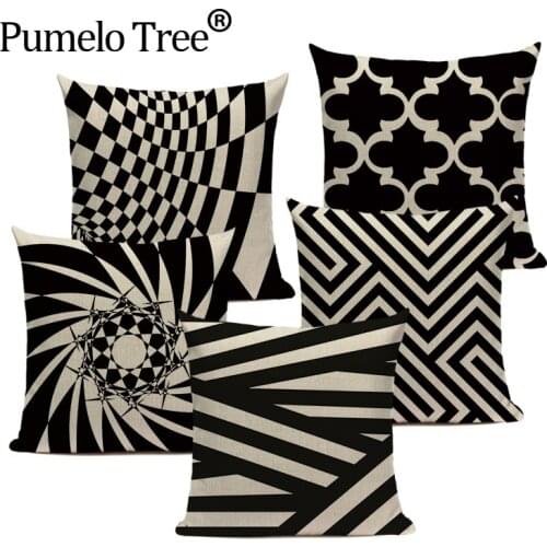 Geometry Decorative Cushion Covers Fashion Black And White Striped Linen Pillowcase Sofa Bed Car Custom Print Pillow Cover