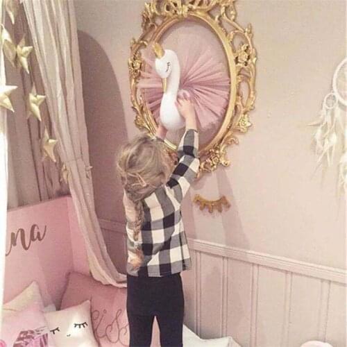 Animal Head Swan Flamingo Wall Hanging Stuffed Plush Toy Princess Doll for Girl Baby KidGift Nursery Room Wall Decor Photography