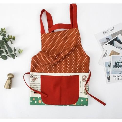 Dots Pattern Home Cooking Baking Cotton Coffee Sleeveless Pinafore Enlarged Pocket Women Kitchen Apron House Cleaning Bib 46438
