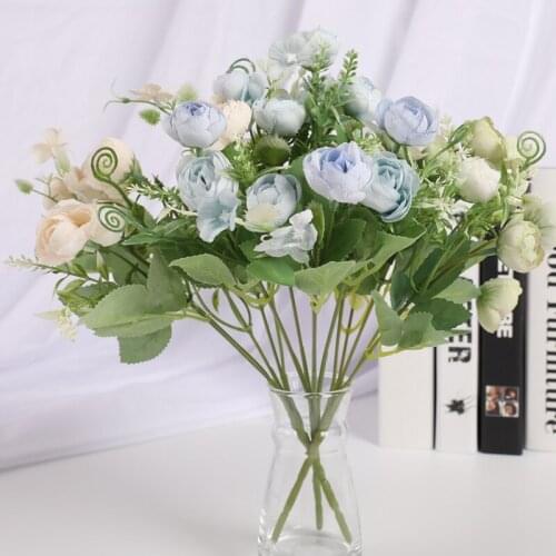 1 Bouquet Artificial flower silk Tea rose cheap fake flower DIY family wedding decoration indoor vase Desktop decoration garden
