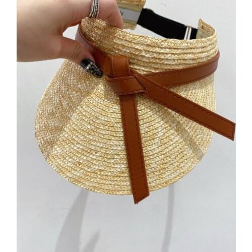 Custom Summer Handmade Straw Hat Brown Belt Bowknot Casual Lady Baseball Cap Women Leisure Visors Designer Sun Visor Derby Hat