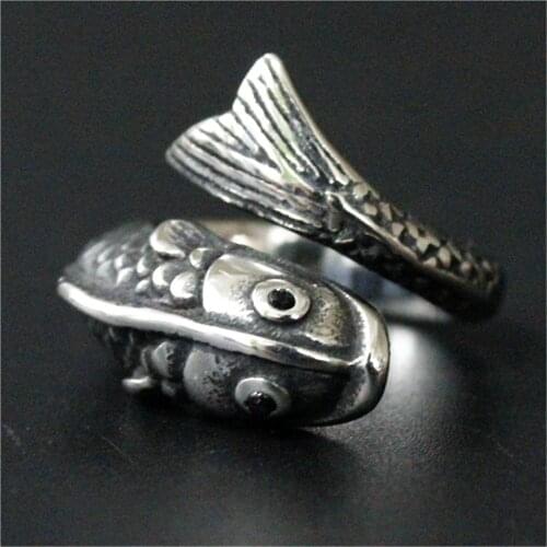 2pcs/lot size 7-13 Fish Ring 316L Stainless Steel Jewelry Fashion Band Party Crystal Eyes Fish Ring