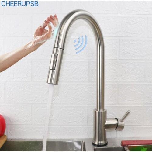 Kitchen Sink Smart Touch Faucets Deck Mount Pull Down Spray Crane Stainless Steel Auto Sensor Tap Sensitive Taps Touching Faucet