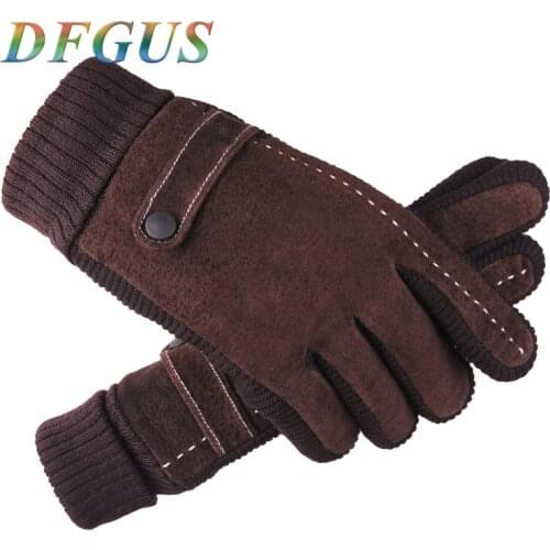 2021 Mens Warm Winter Gloves Genuine Leather Gloves Mittens Male Thick Thermal Leather Gloves High Quality Men Knitted Guantes
