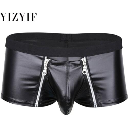 Gay Men Sexy Lingerie swimwear Men Faux Leather Zipper Pouch Boxer Underwear mens swimming shorts For Men swimming trunks Men